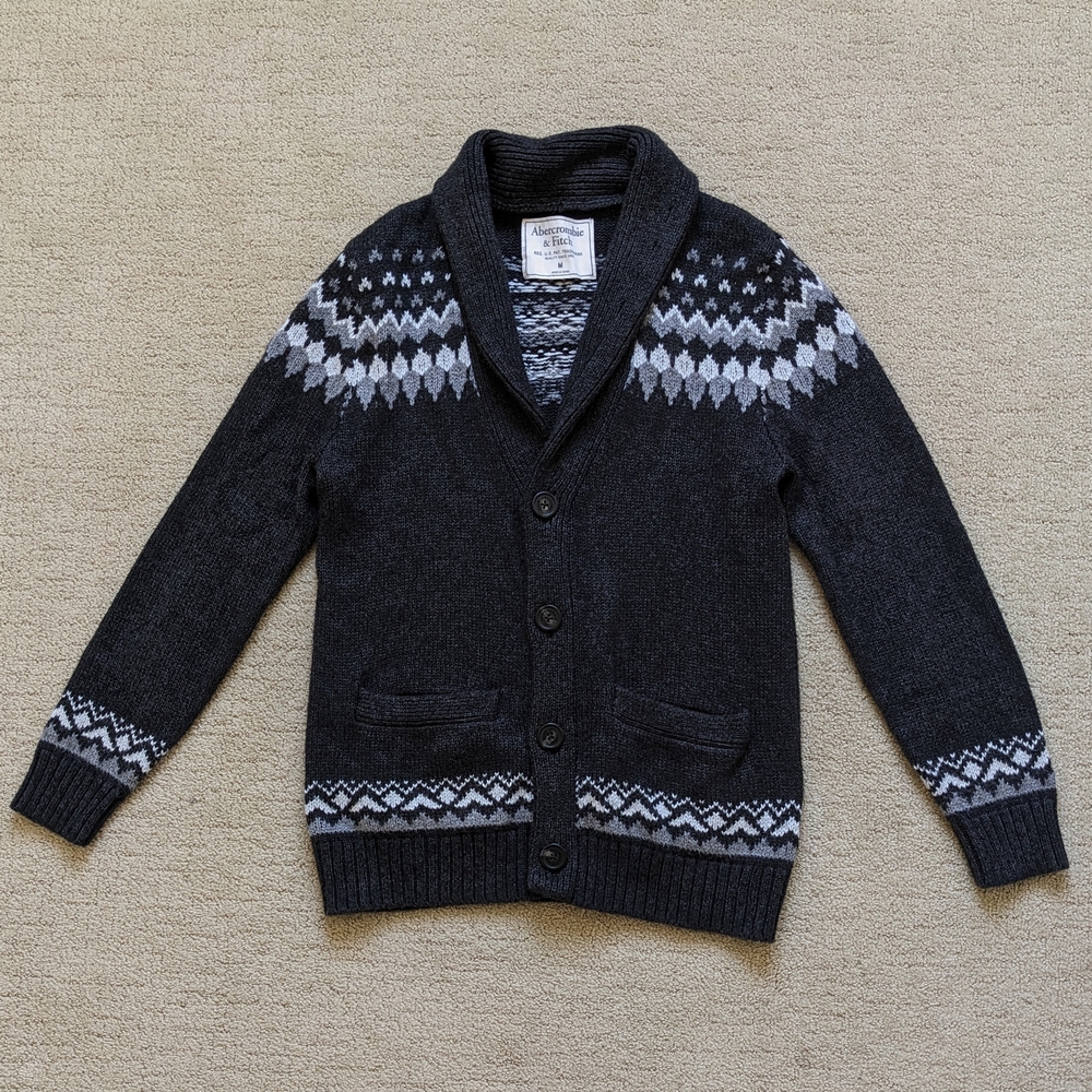 Abercrombie Fitch Men Fair Isle Cardigan Sweater Shawl Collar M Noridc Ski Apres